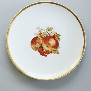 Vintage PM Jaeger & Co. Harvest Dinner Plate, Red Apple & Berry, Heavy Gold Trim